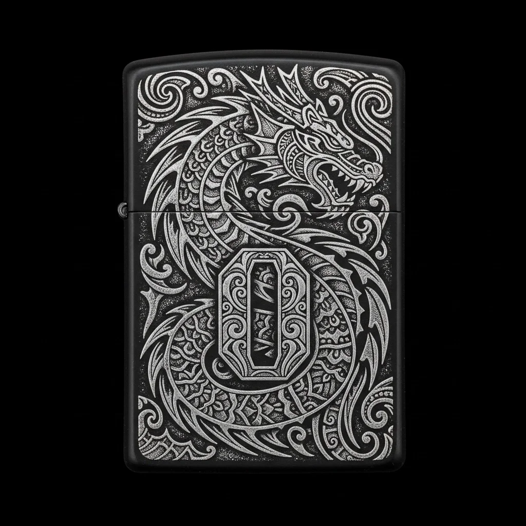 Zippo Ejderha Figürlü O Harfli Tasarım - V54