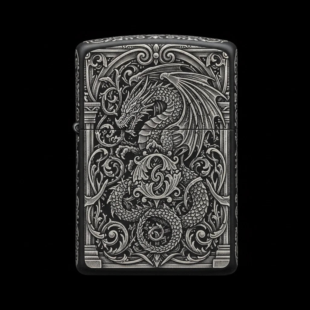 Zippo Ejderha Figürlü O Harfli Tasarım - V7
