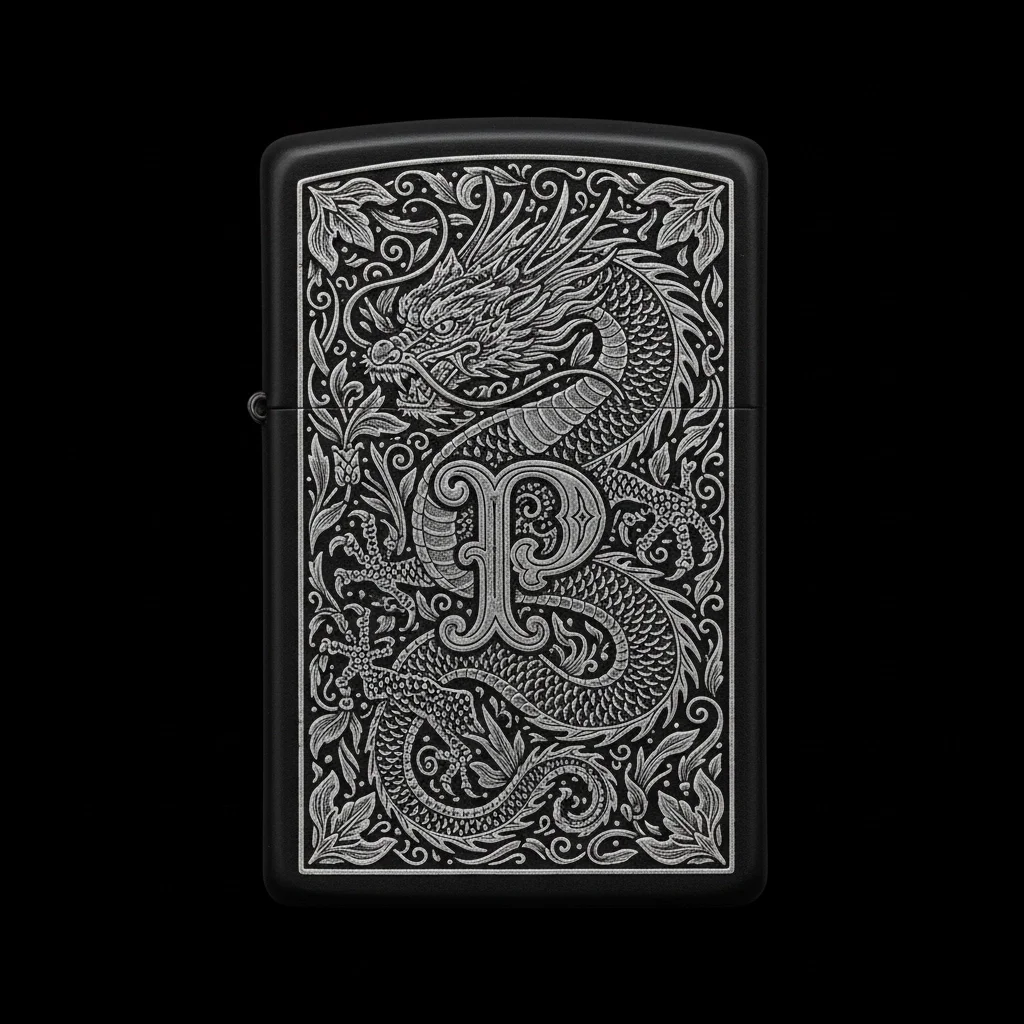 Zippo Ejderha Figürlü P Harfli Tasarım - V1