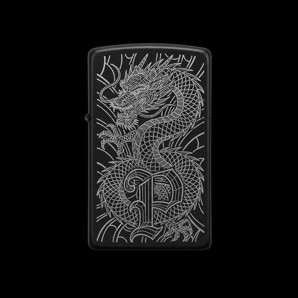 Zippo Ejderha Figürlü P Harfli Tasarım - V10