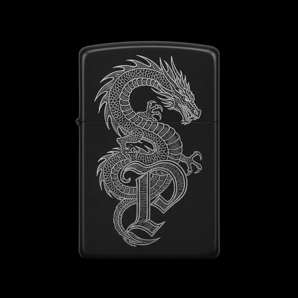 Zippo Ejderha Figürlü P Harfli Tasarım - V13