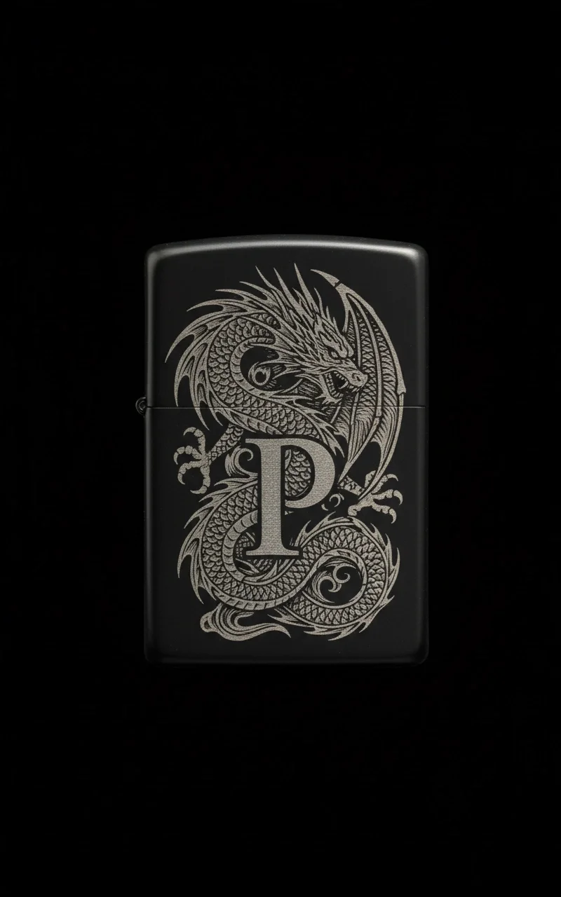 Zippo Ejderha Figürlü P Harfli Tasarım - V14