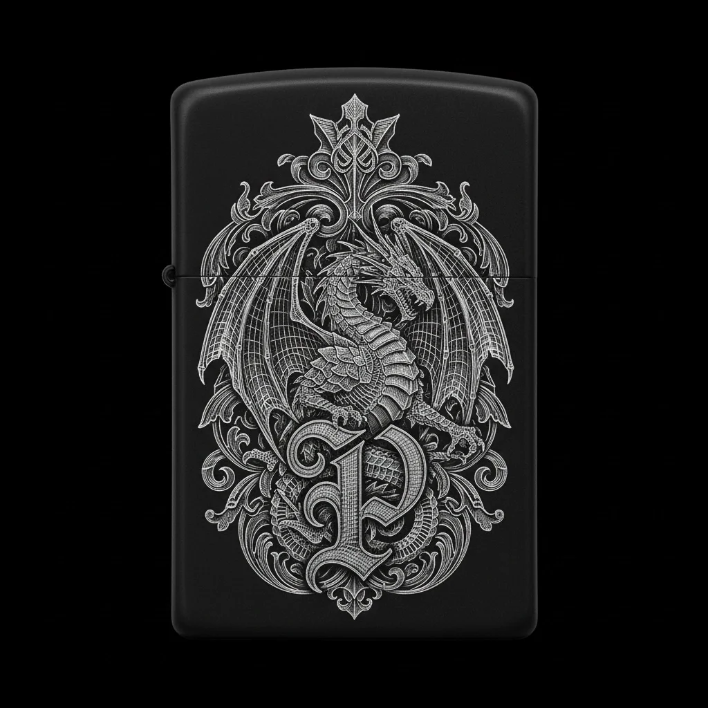 Zippo Ejderha Figürlü P Harfli Tasarım - V16