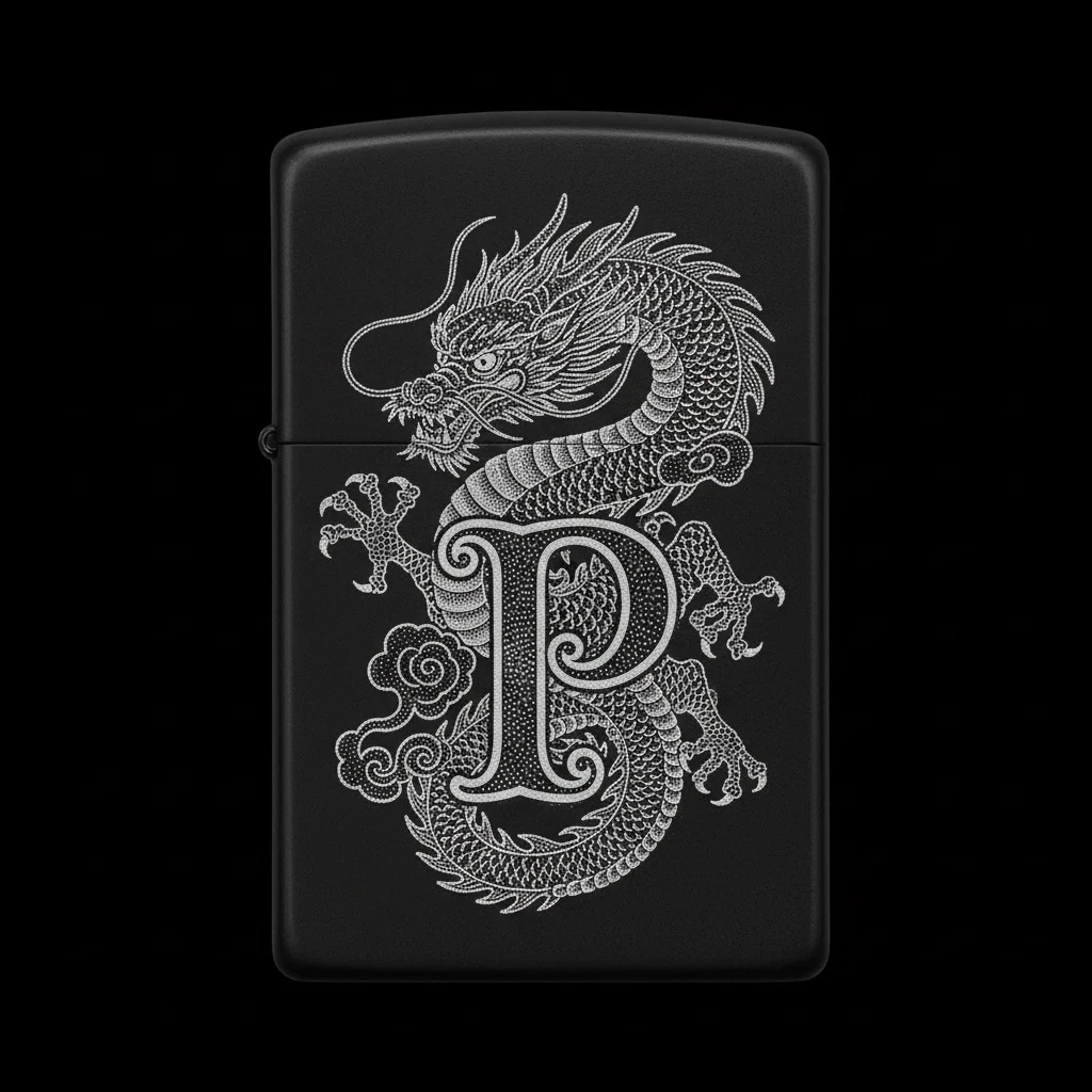 Zippo Ejderha Figürlü P Harfli Tasarım - V17