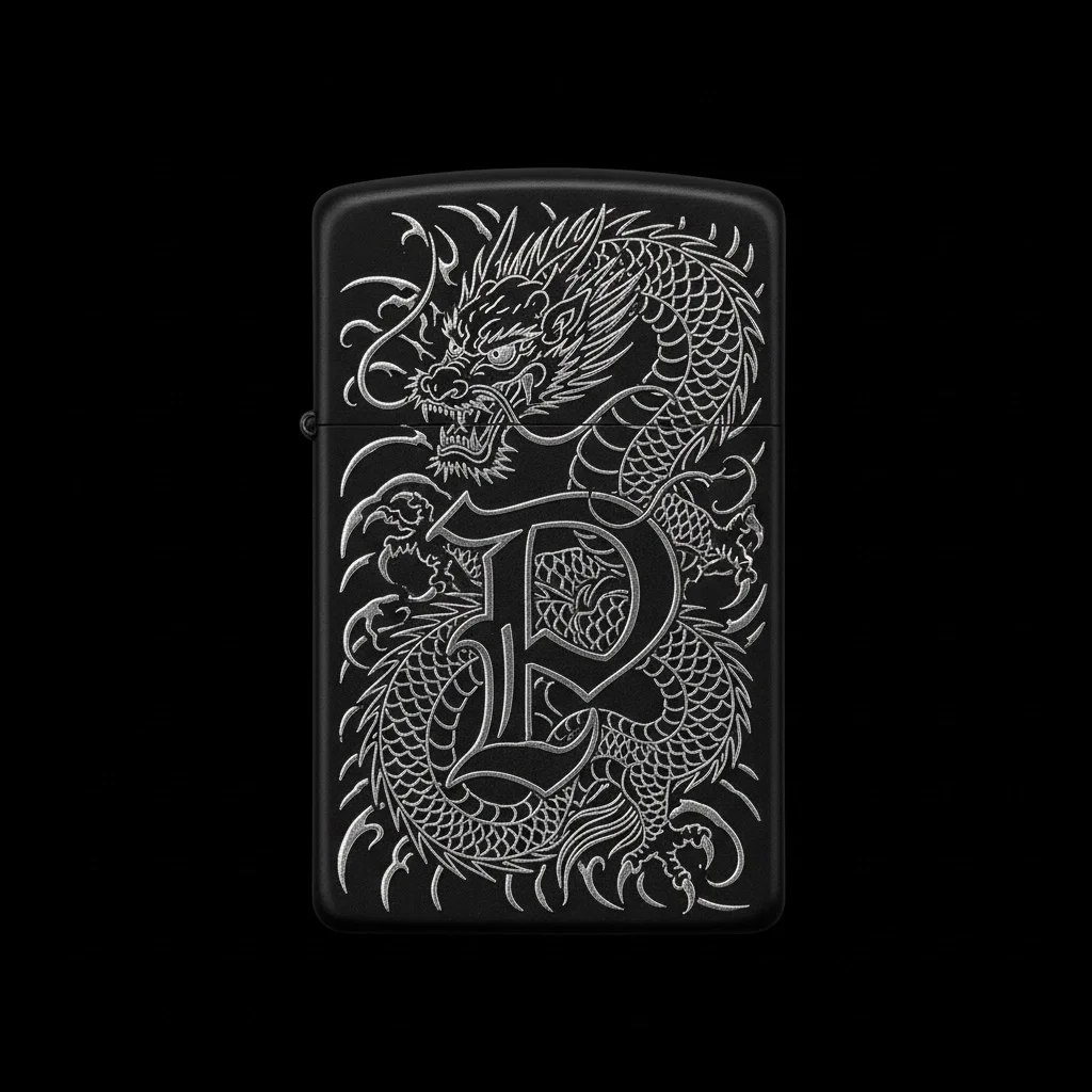 Zippo Ejderha Figürlü P Harfli Tasarım - V18