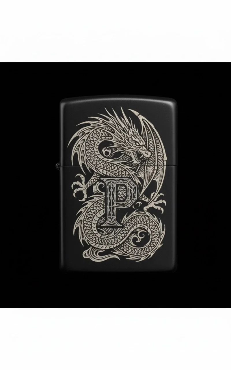 Zippo Ejderha Figürlü P Harfli Tasarım - V23