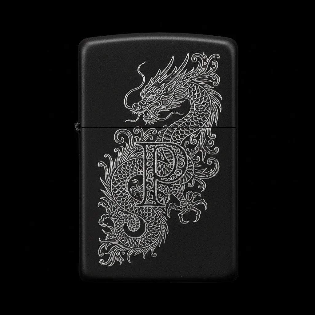 Zippo Ejderha Figürlü P Harfli Tasarım - V24