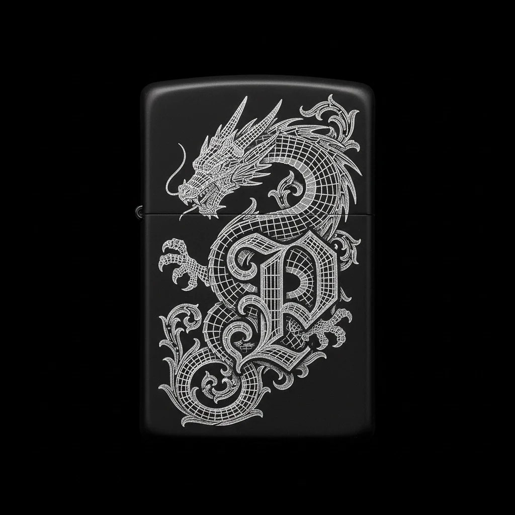 Zippo Ejderha Figürlü P Harfli Tasarım - V27