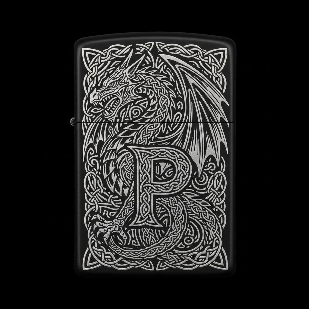 Zippo Ejderha Figürlü P Harfli Tasarım - V3