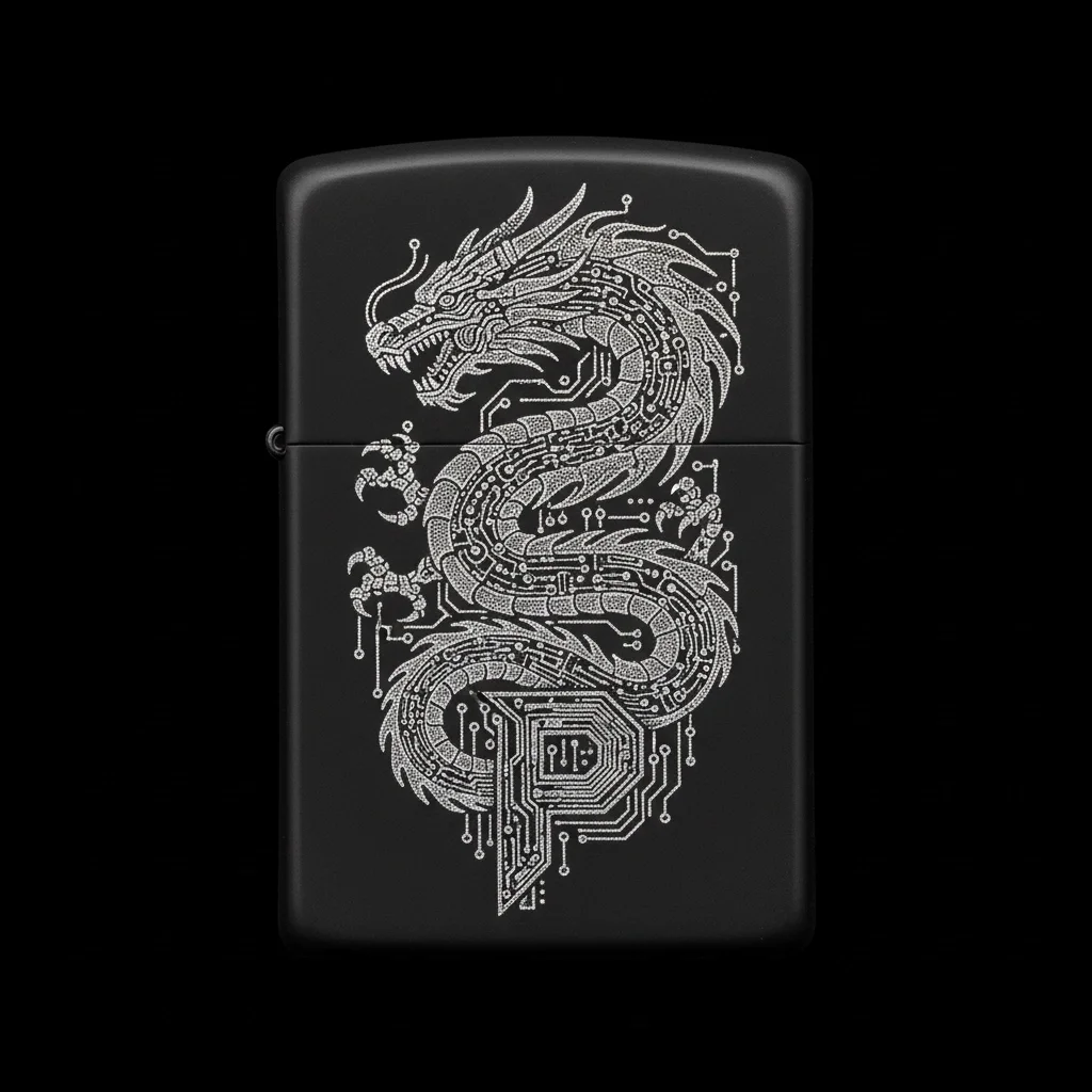Zippo Ejderha Figürlü P Harfli Tasarım - V32