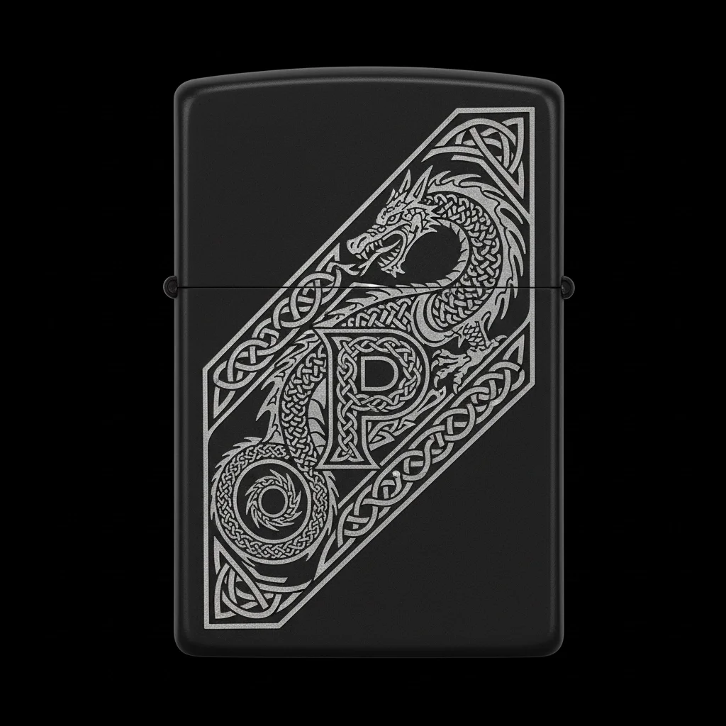 Zippo Ejderha Figürlü P Harfli Tasarım - V33
