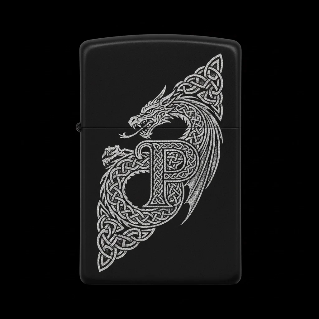 Zippo Ejderha Figürlü P Harfli Tasarım - V35