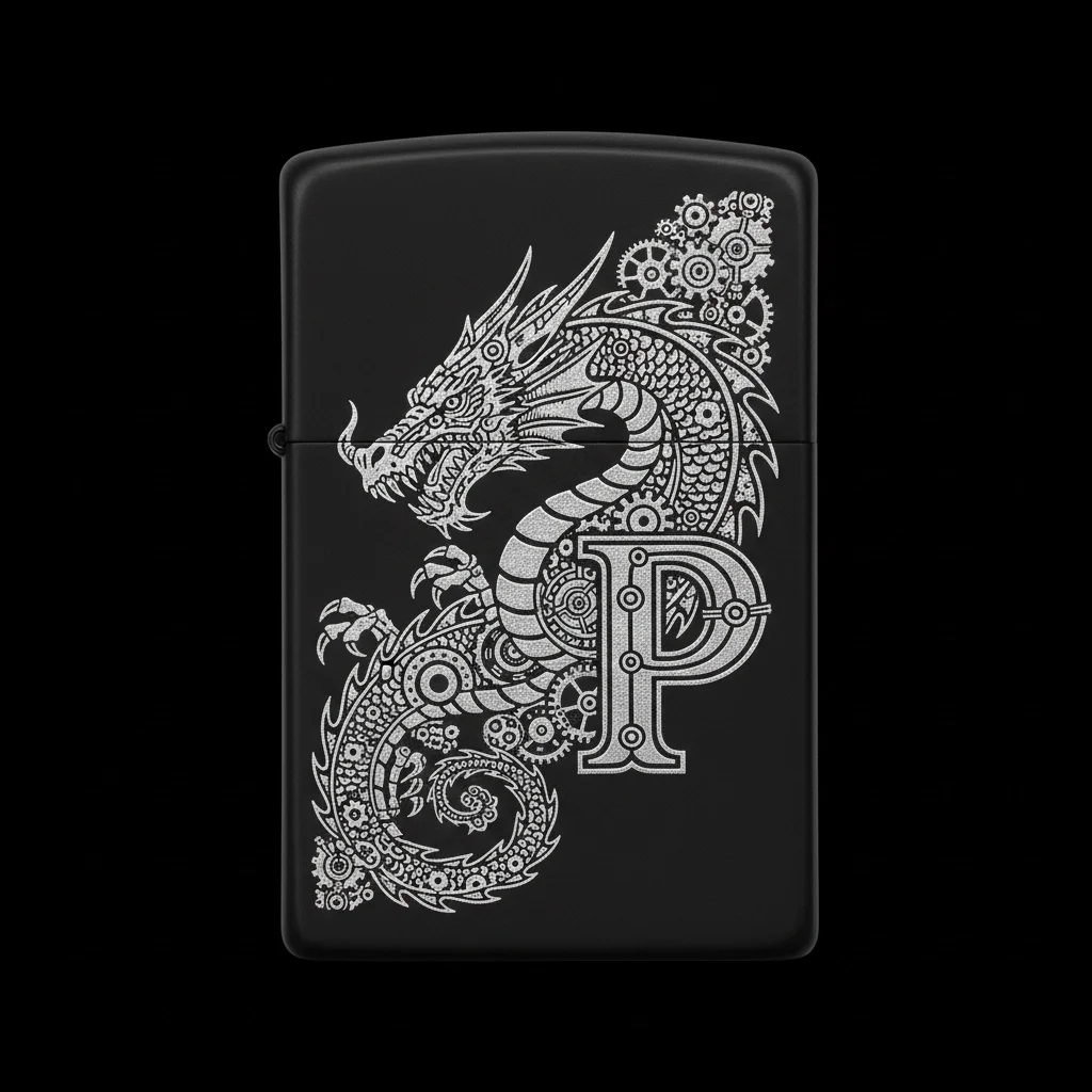 Zippo Ejderha Figürlü P Harfli Tasarım - V37