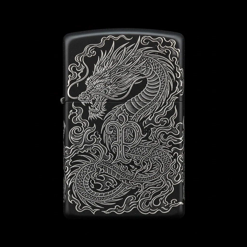 Zippo Ejderha Figürlü P Harfli Tasarım - V38