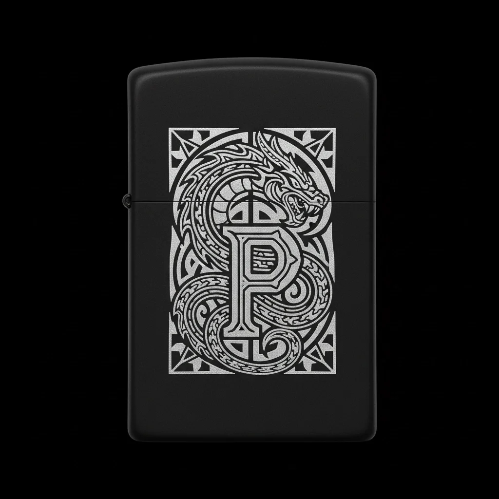 Zippo Ejderha Figürlü P Harfli Tasarım - V4
