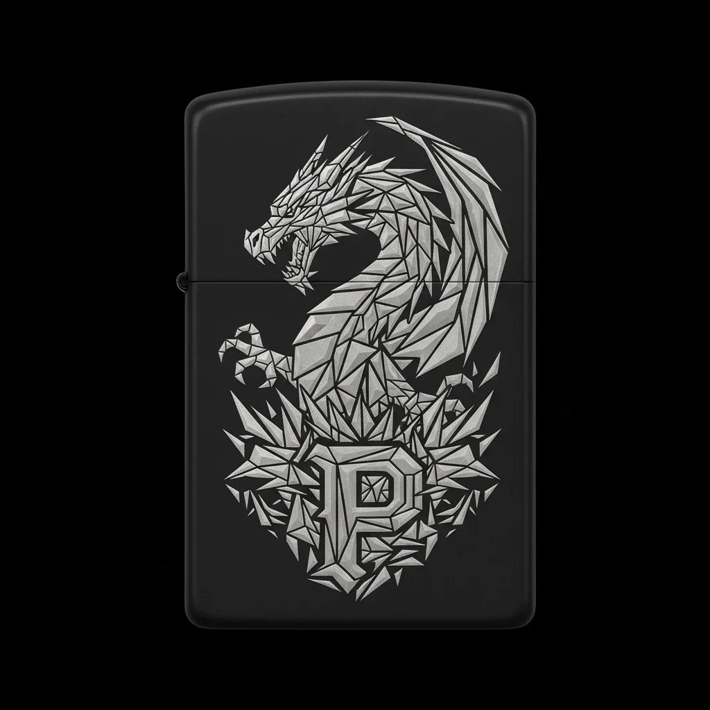 Zippo Ejderha Figürlü P Harfli Tasarım - V45