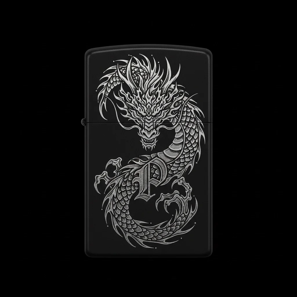Zippo Ejderha Figürlü P Harfli Tasarım - V46