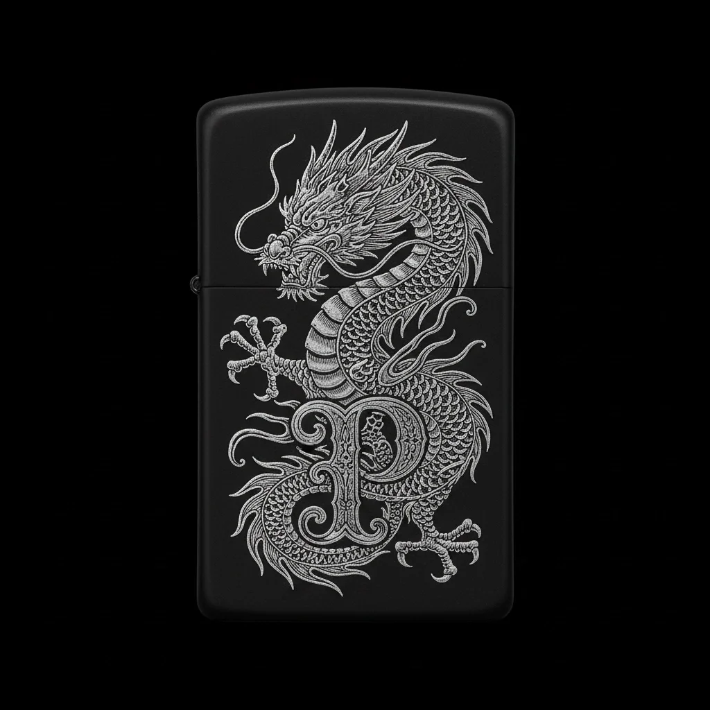 Zippo Ejderha Figürlü P Harfli Tasarım - V47