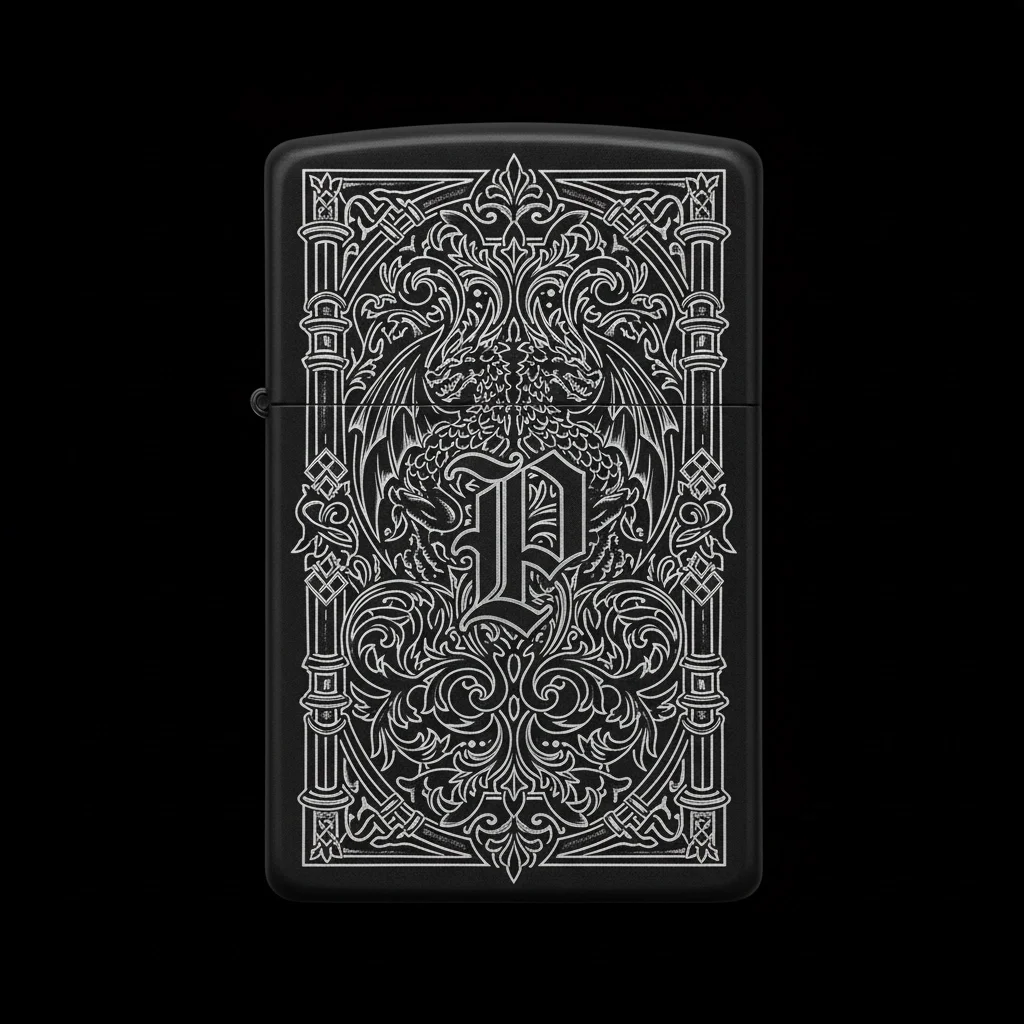 Zippo Ejderha Figürlü P Harfli Tasarım - V51