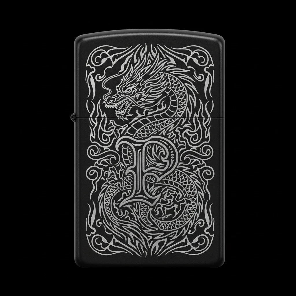 Zippo Ejderha Figürlü P Harfli Tasarım - V55
