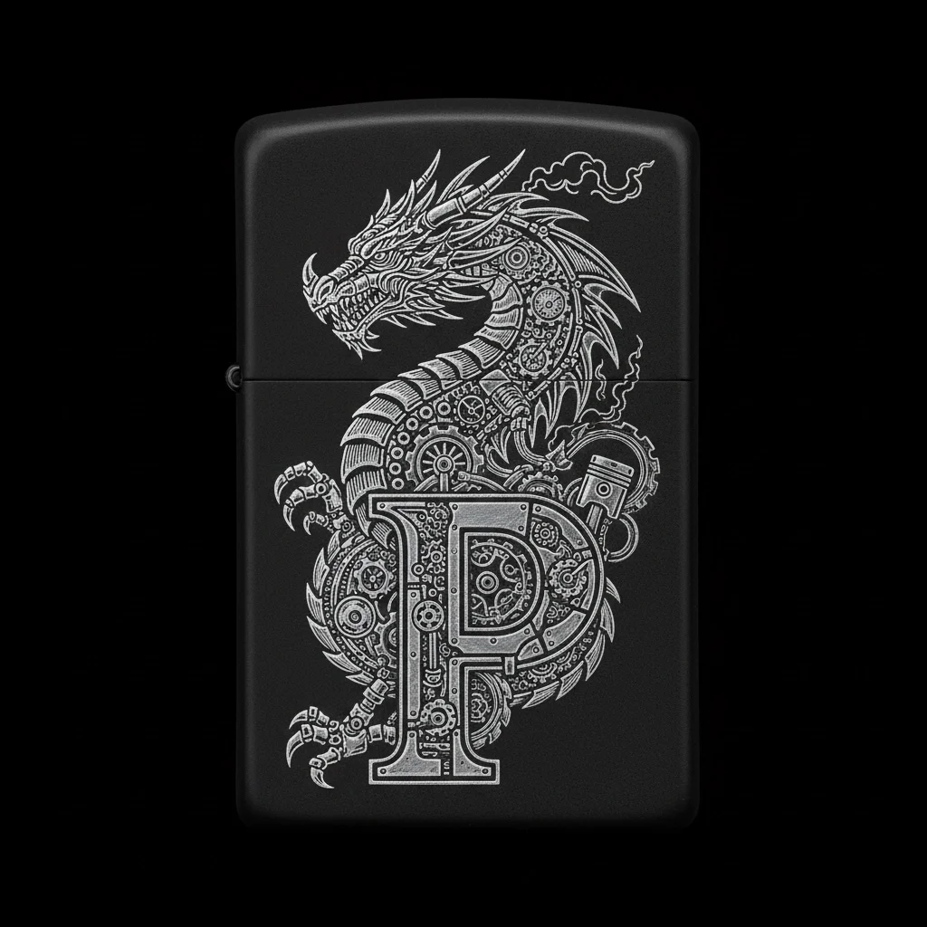 Zippo Ejderha Figürlü P Harfli Tasarım - V58