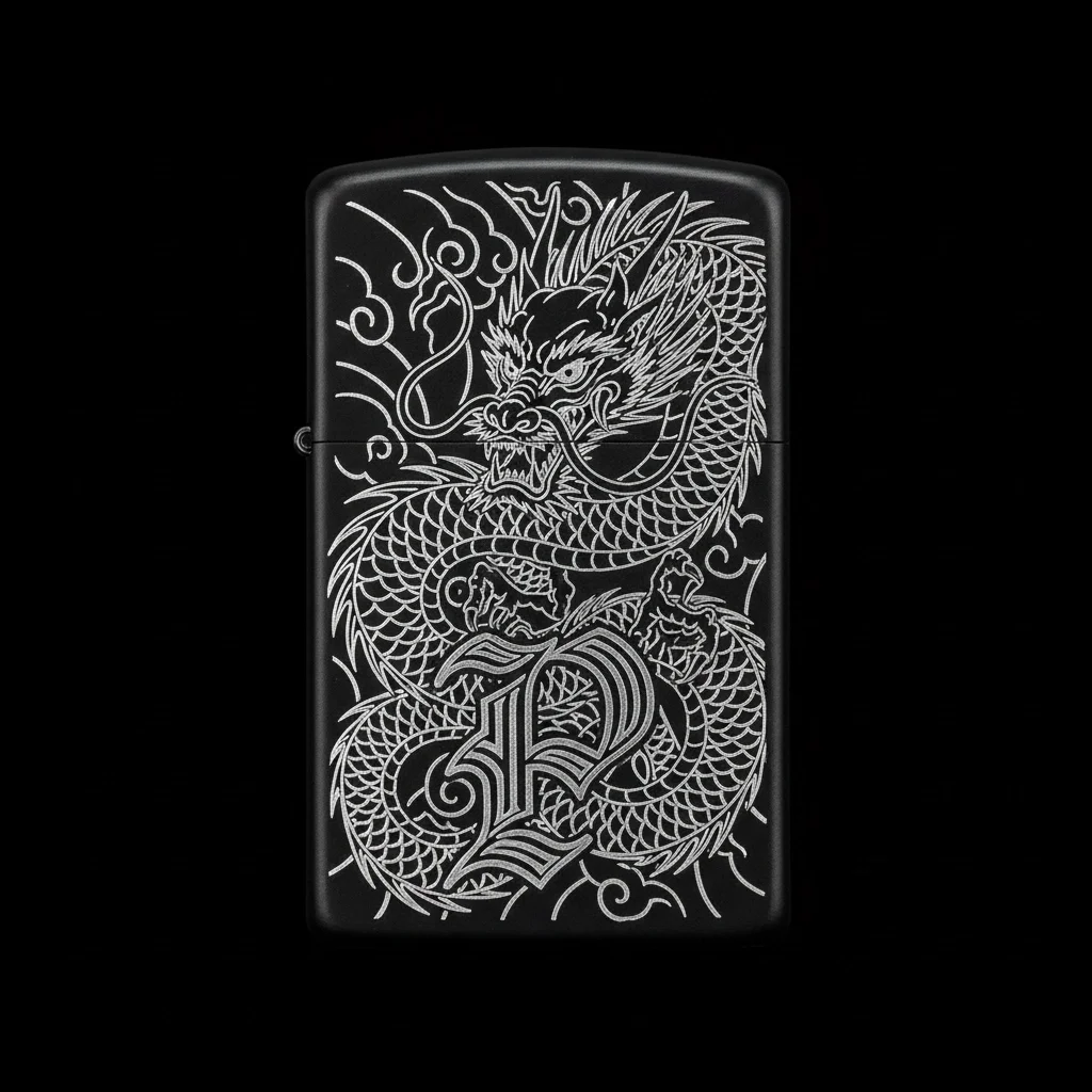 Zippo Ejderha Figürlü P Harfli Tasarım - V6