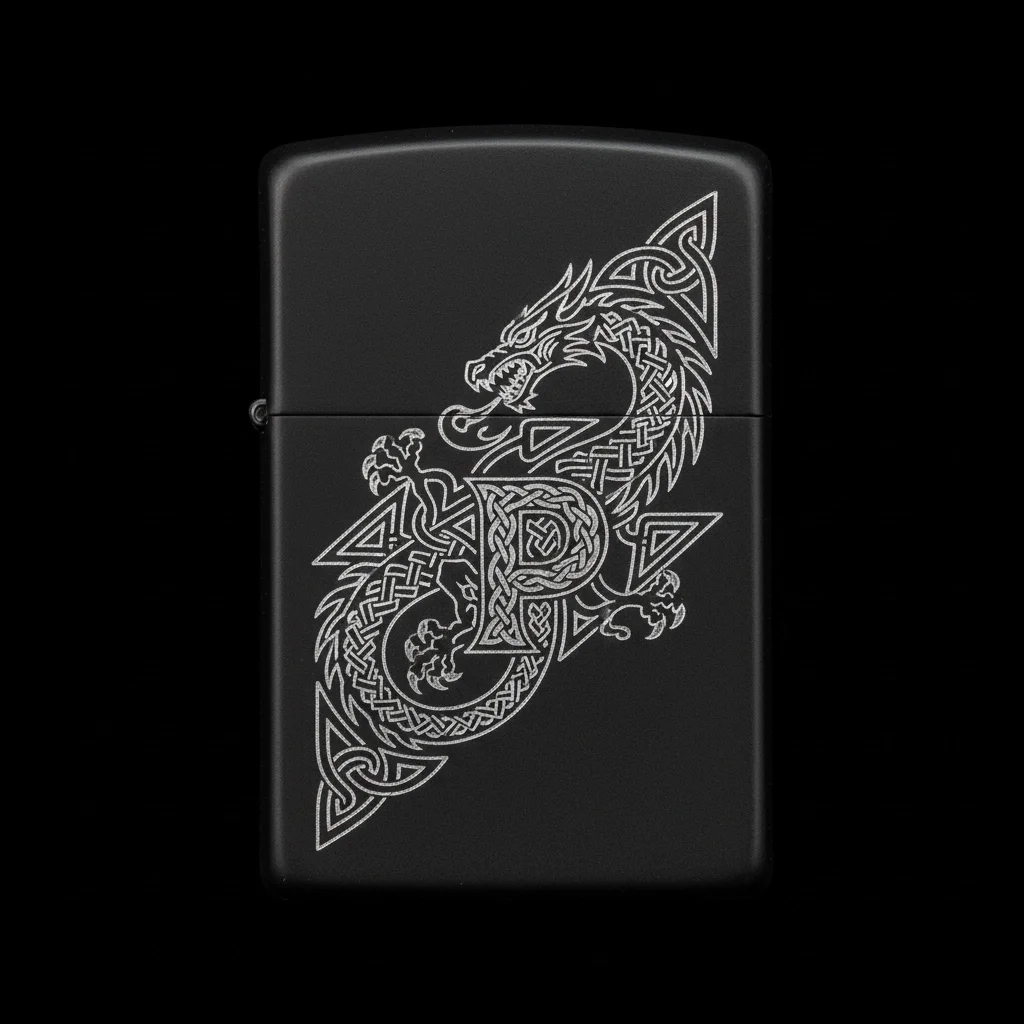 Zippo Ejderha Figürlü P Harfli Tasarım - V62