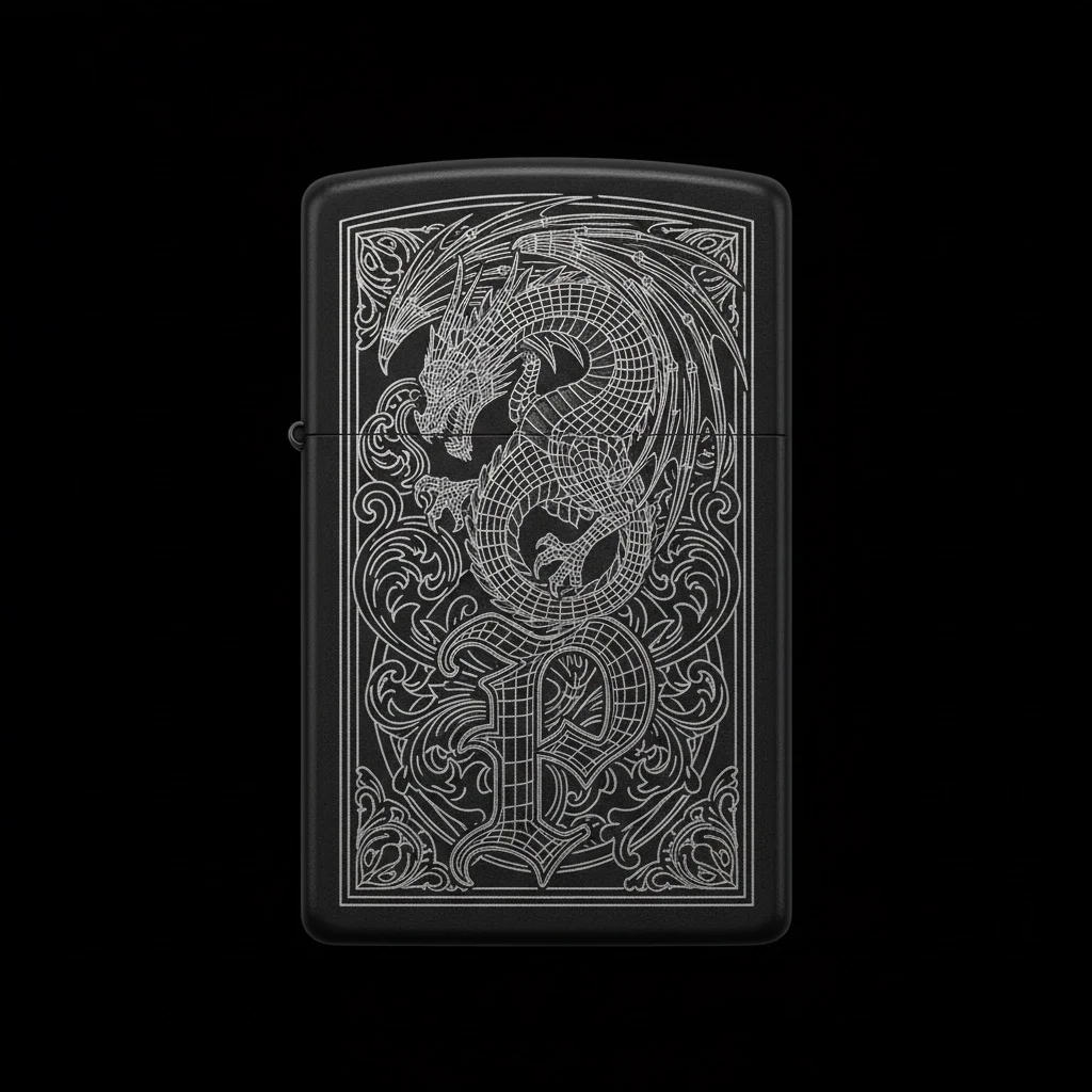 Zippo Ejderha Figürlü P Harfli Tasarım - V69