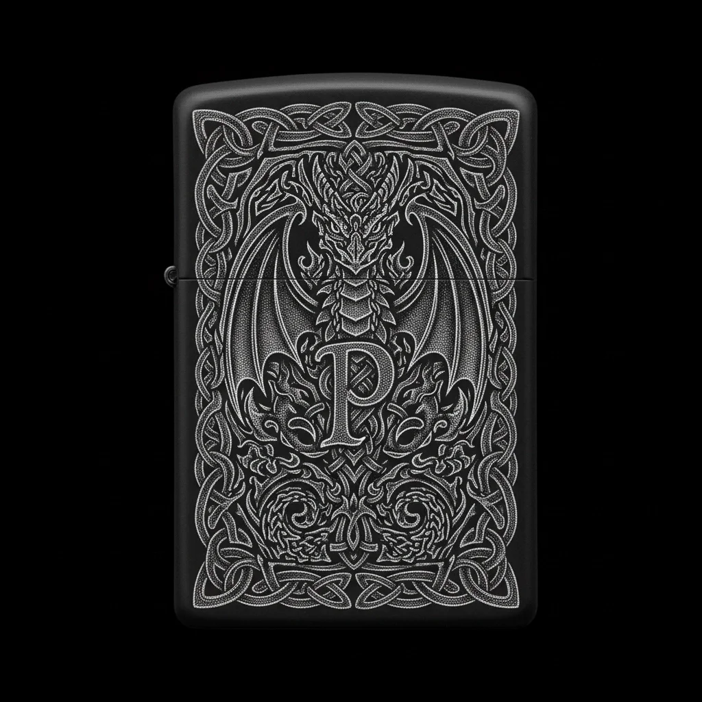 Zippo Ejderha Figürlü P Harfli Tasarım - V7