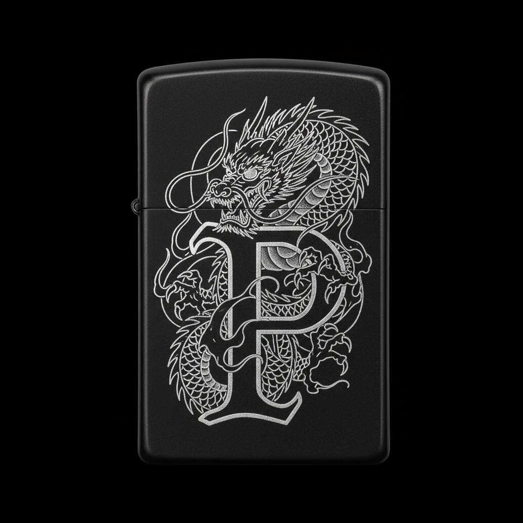 Zippo Ejderha Figürlü P Harfli Tasarım - V71