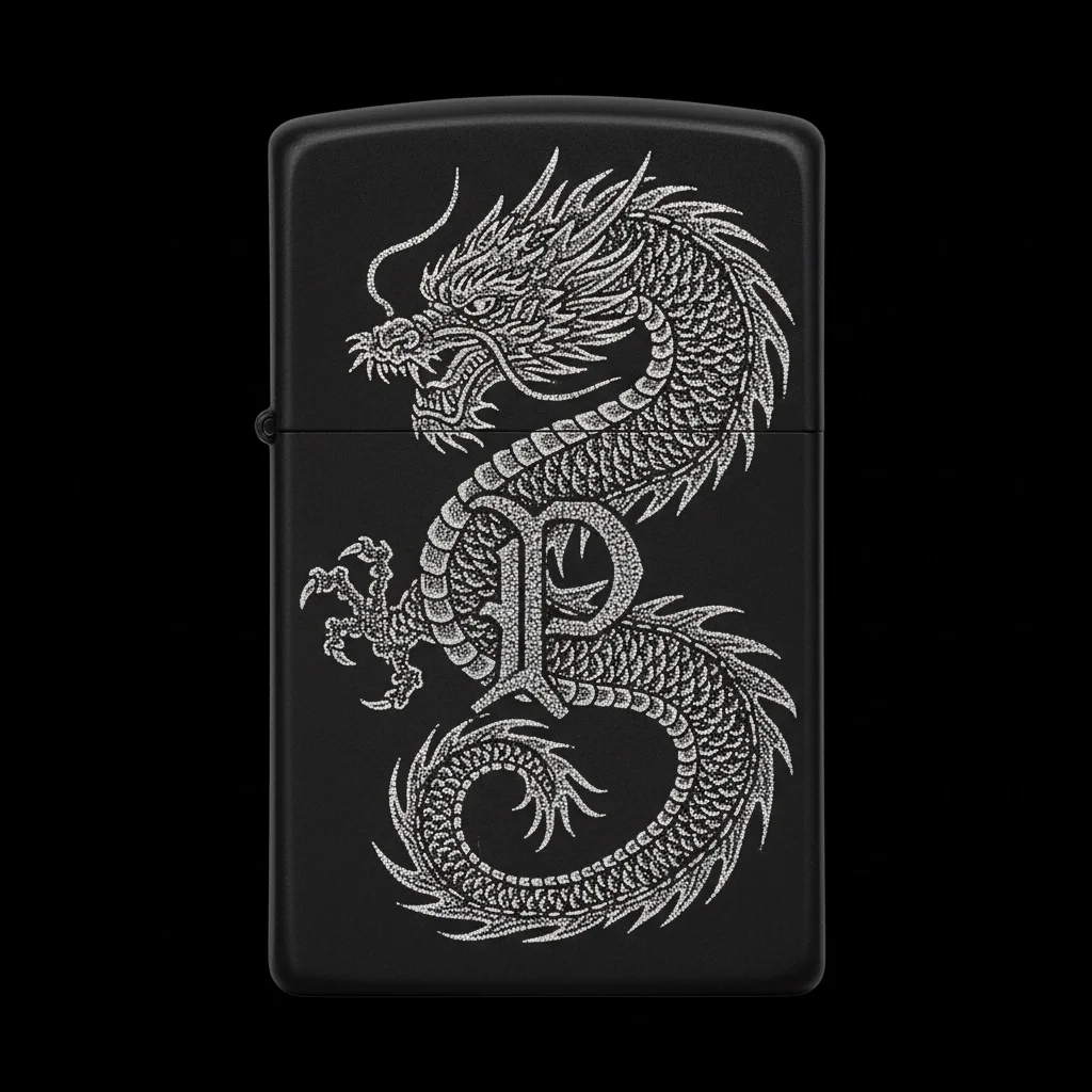 Zippo Ejderha Figürlü P Harfli Tasarım - V76