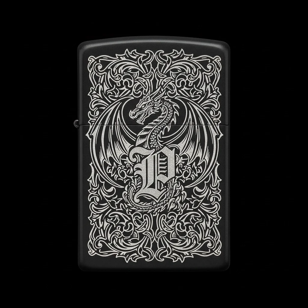Zippo Ejderha Figürlü P Harfli Tasarım - V8
