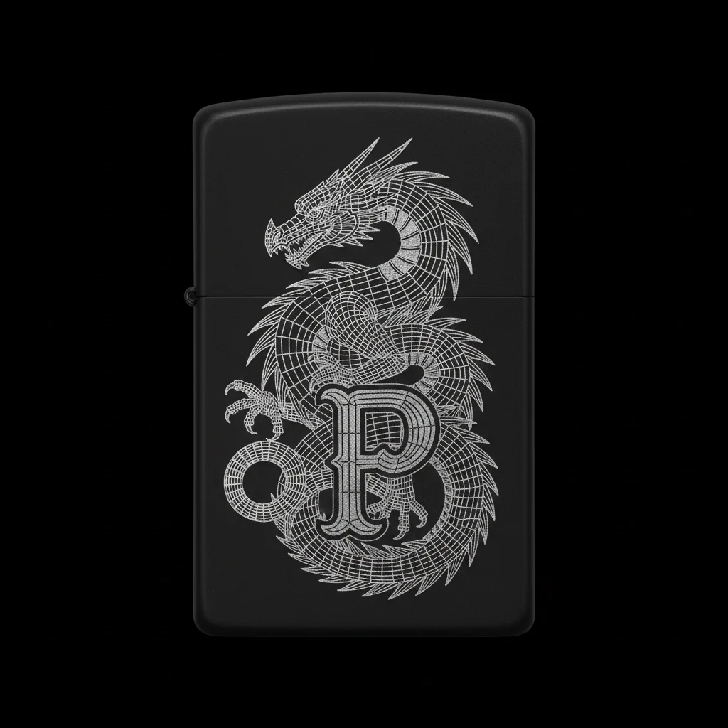Zippo Ejderha Figürlü P Harfli Tasarım - V80