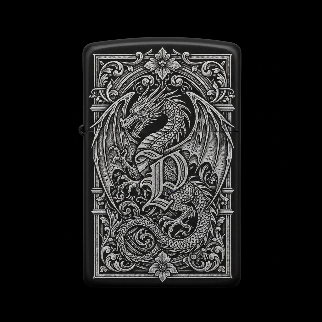 Zippo Ejderha Figürlü P Harfli Tasarım - V82