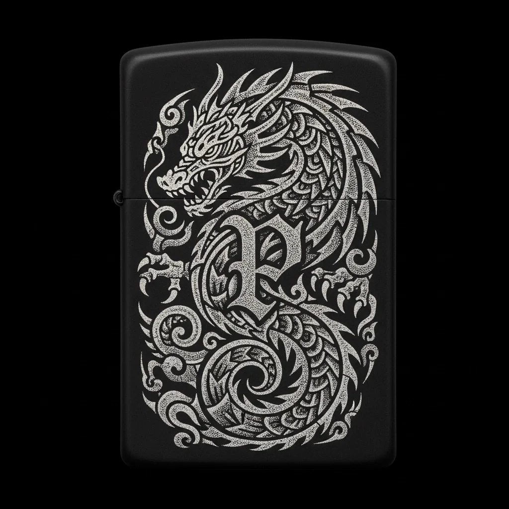 Zippo Ejderha Figürlü P Harfli Tasarım - V84