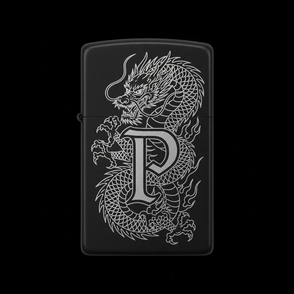 Zippo Ejderha Figürlü P Harfli Tasarım - V91