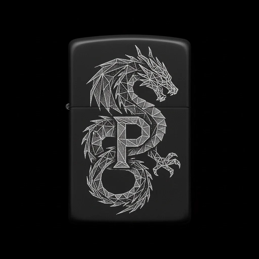 Zippo Ejderha Figürlü P Harfli Tasarım - V93