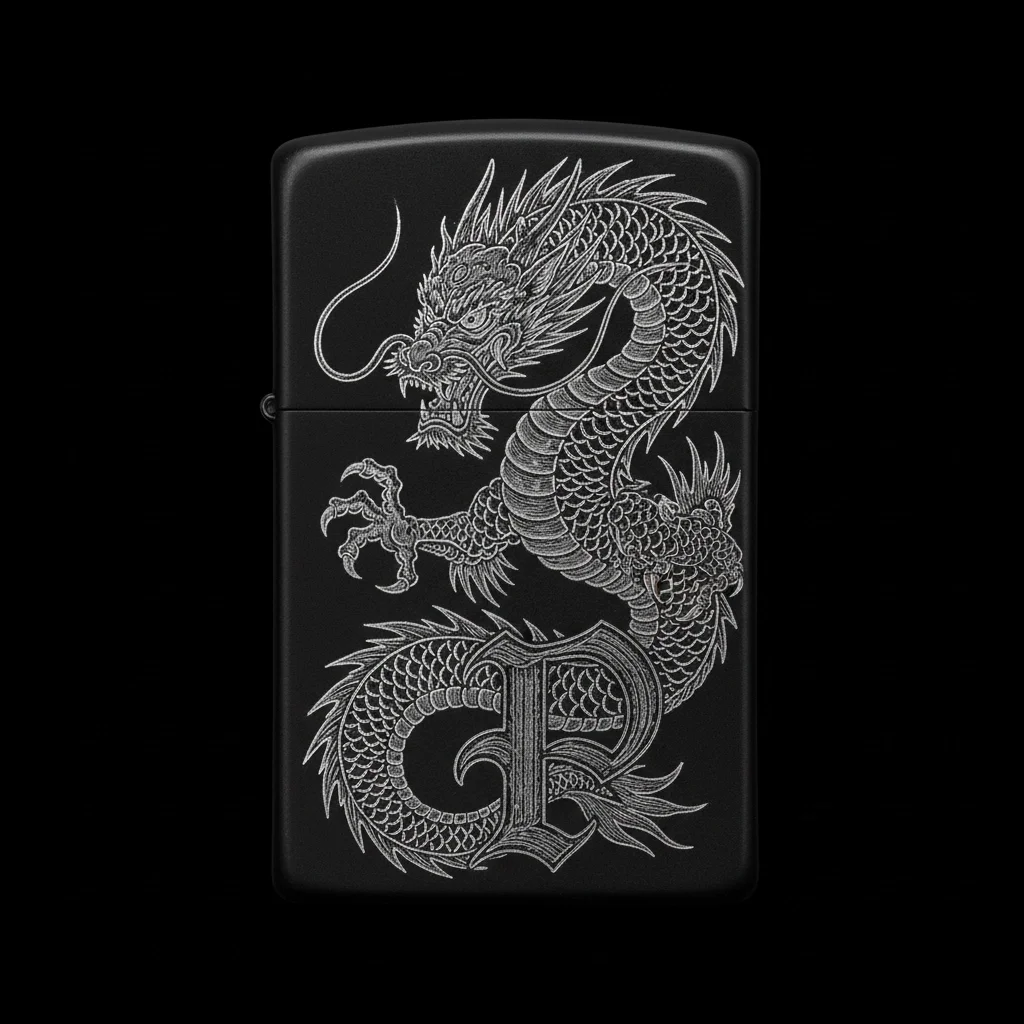 Zippo Ejderha Figürlü P Harfli Tasarım - V96