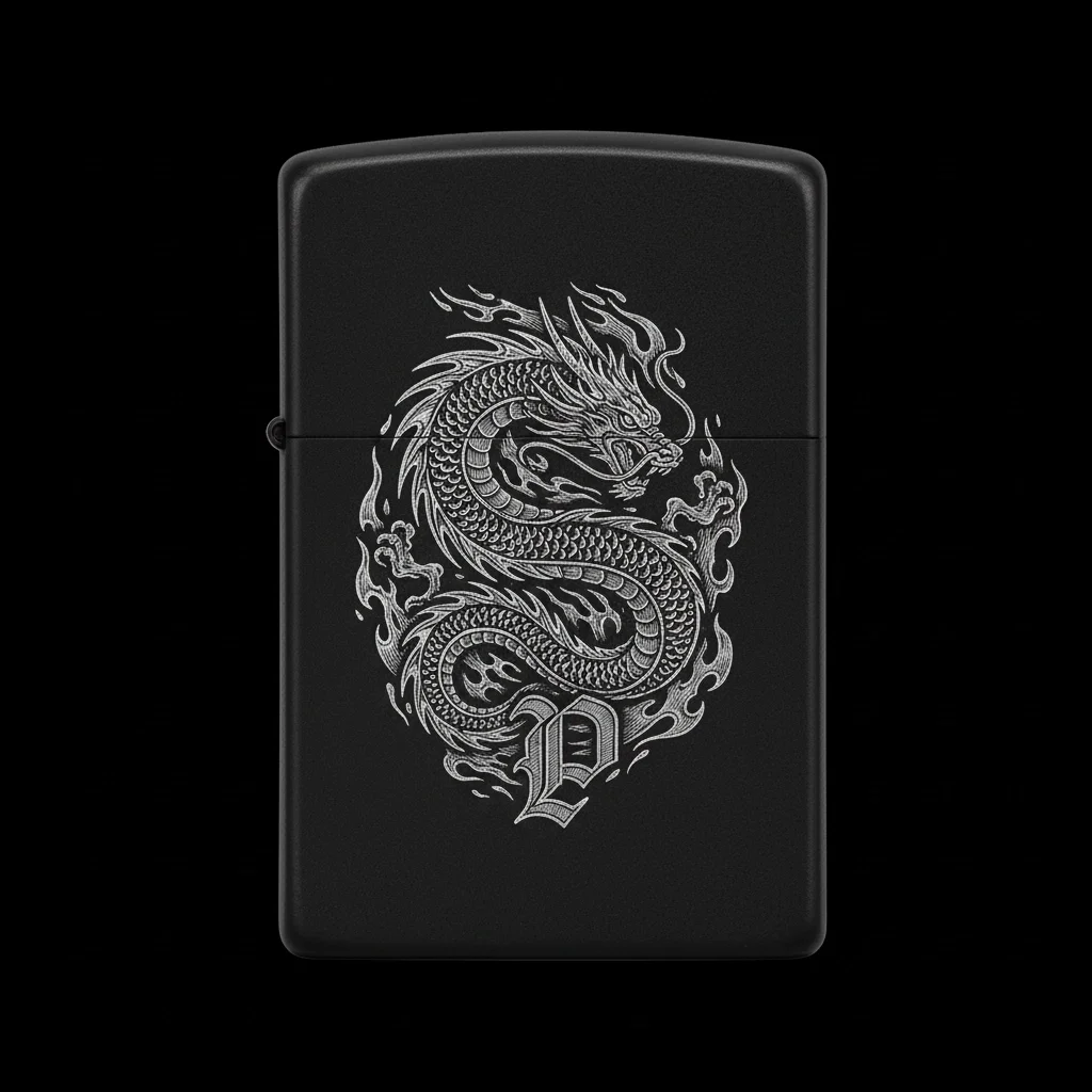 Zippo Ejderha Figürlü P Harfli Tasarım - V97