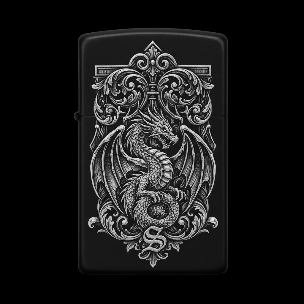 Zippo Ejderha Figürlü S Harfli Tasarım - V7