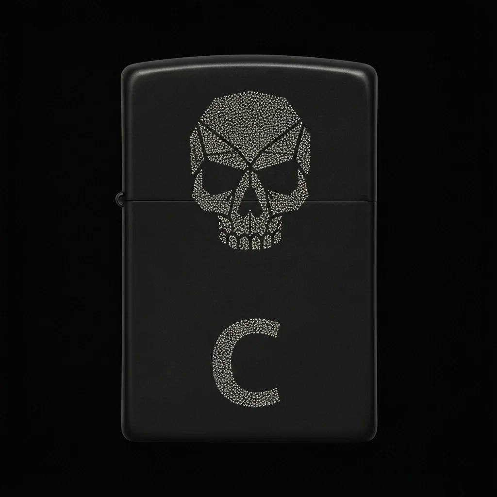 Zippo Kuru Kafa Figürlü C Harfli Tasarım - V7