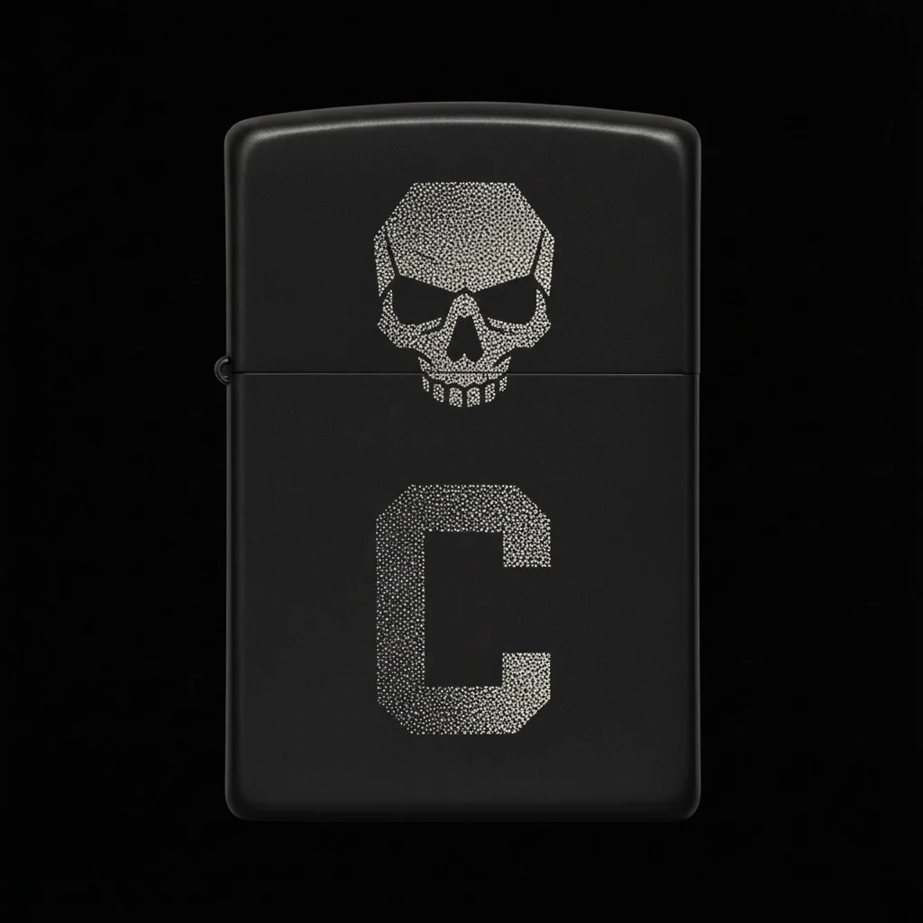 Zippo Kuru Kafa Figürlü C Harfli Tasarım - V8