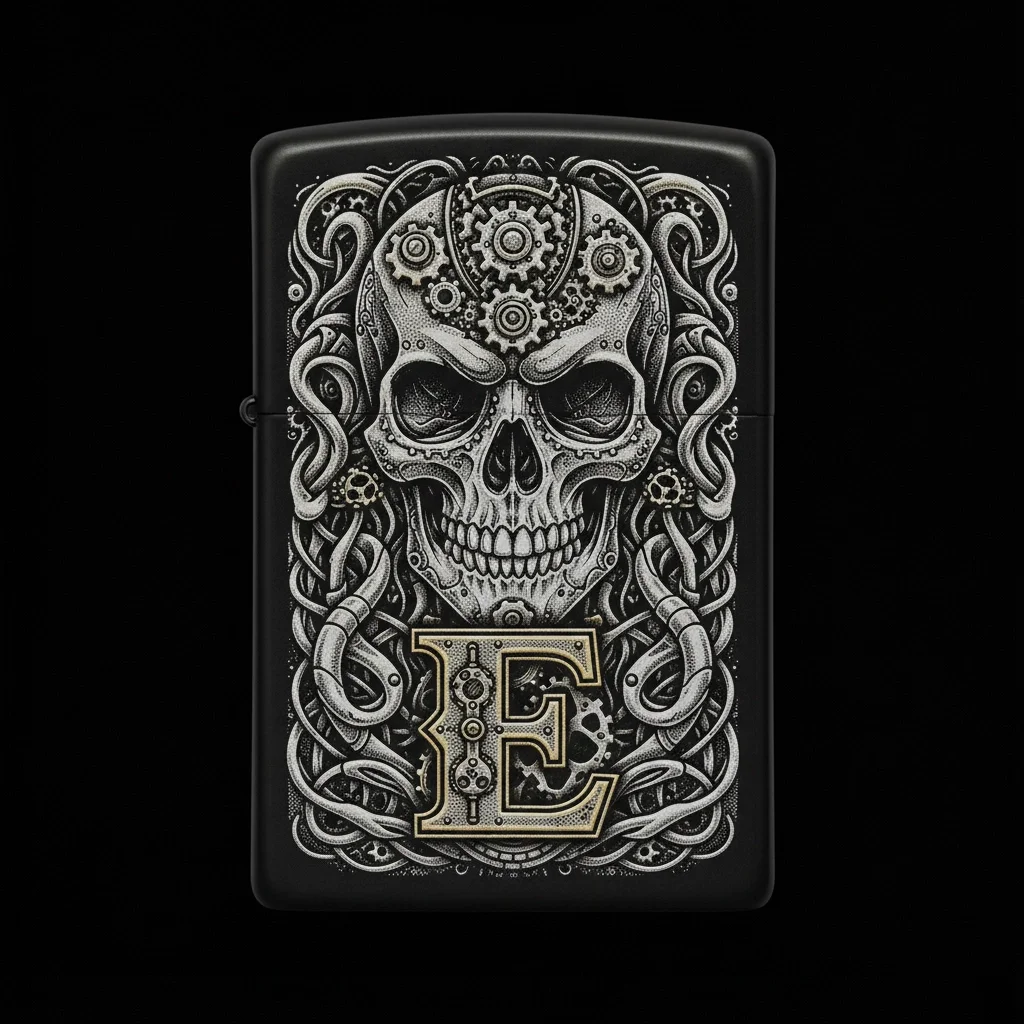 Zippo Kuru Kafa Figürlü E Harfli Tasarım - V107