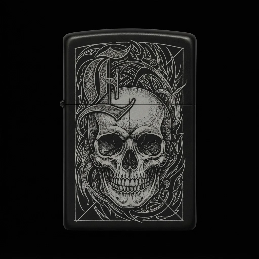 Zippo Kuru Kafa Figürlü E Harfli Tasarım - V142