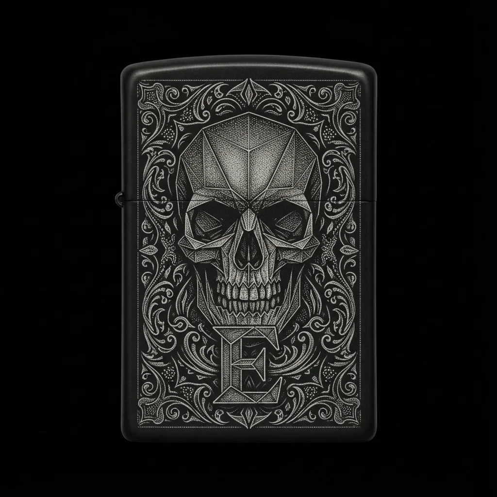 Zippo Kuru Kafa Figürlü E Harfli Tasarım - V99