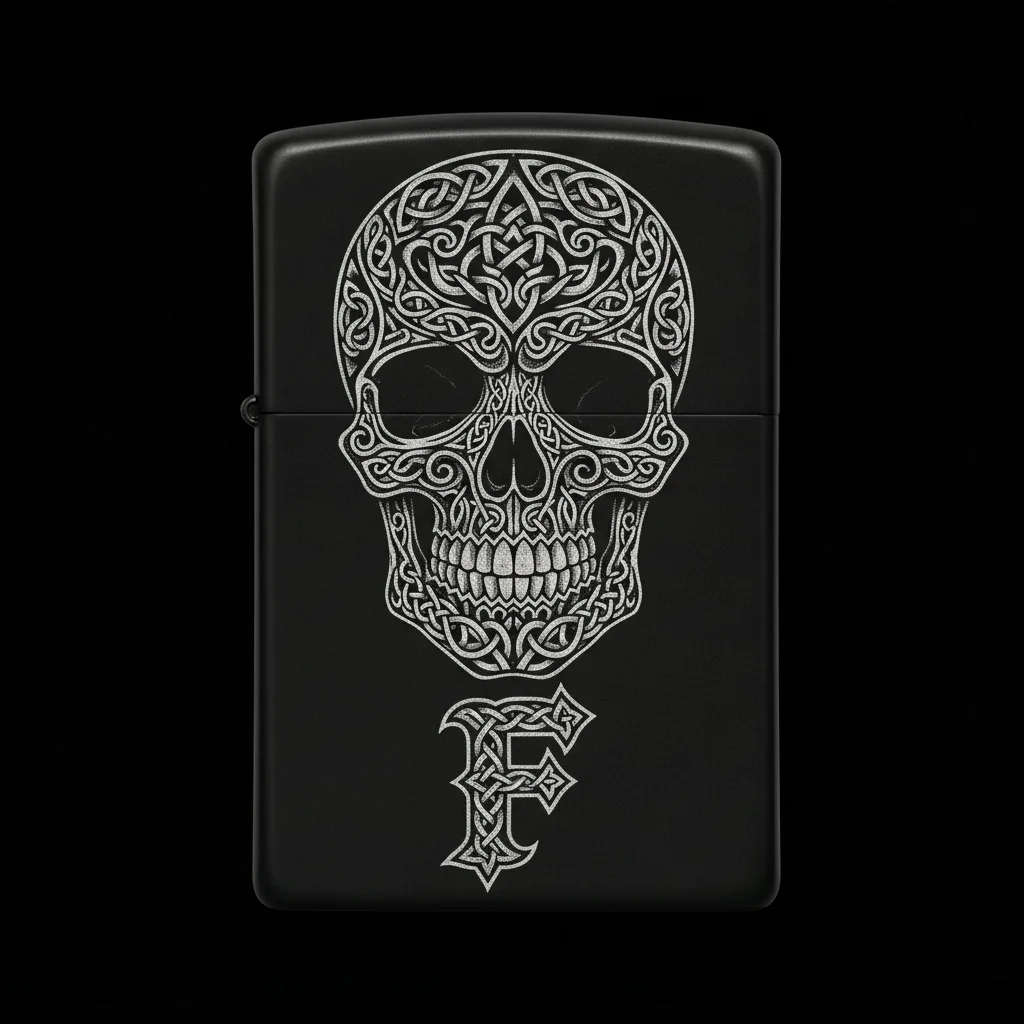 Zippo Kuru Kafa Figürlü F Harfli Tasarım - V14