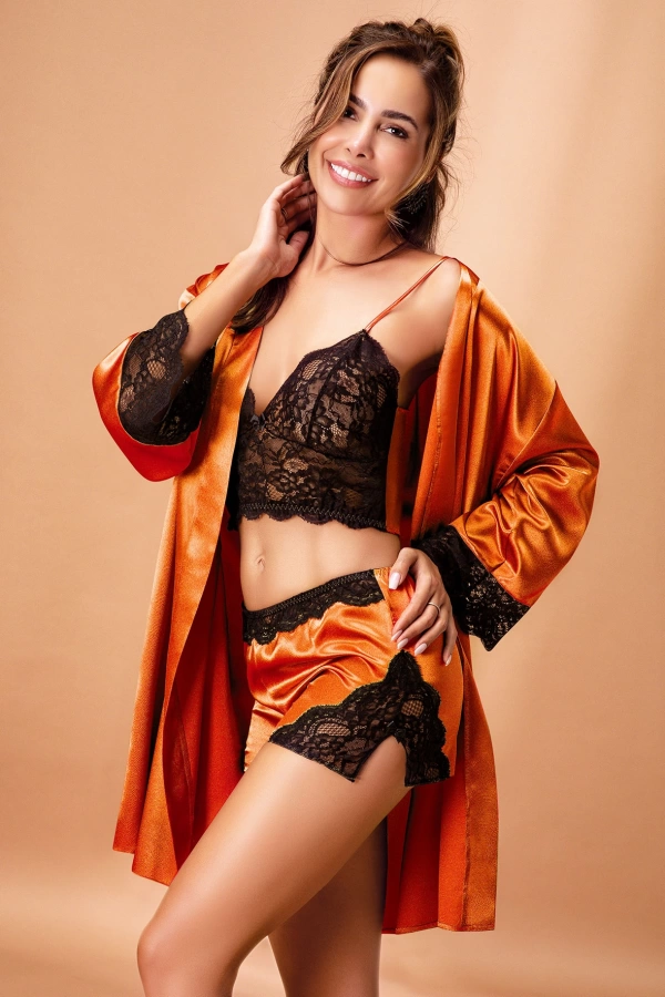 Nurteks Bralet Şortlu Amber Kimono Takım 3509