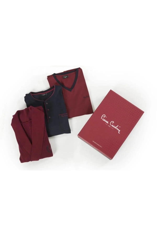 Pierre Cardin Çeyizlik Triko Ropdöşambr Ve Pijama 5li Takım 5595 - Bordo