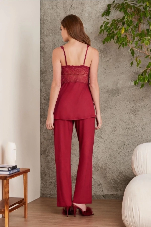 Pierre Cardin Dantelli Penye 3lü Kadın Pijama Takımı 2810 - Bordo