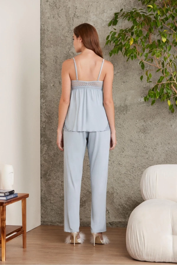 Pierre Cardin Dantelli Penye 3lü Kadın Pijama Takımı 2820 - Mist